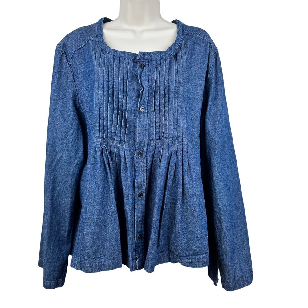 CP Shades Peasant Top Pintuck Long Sleeve Chambray XL Button Front Boho Coastal